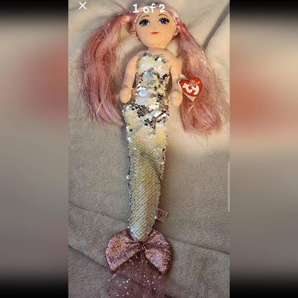Ty Mermaid Doll with Pink Hair and Sequin Tail